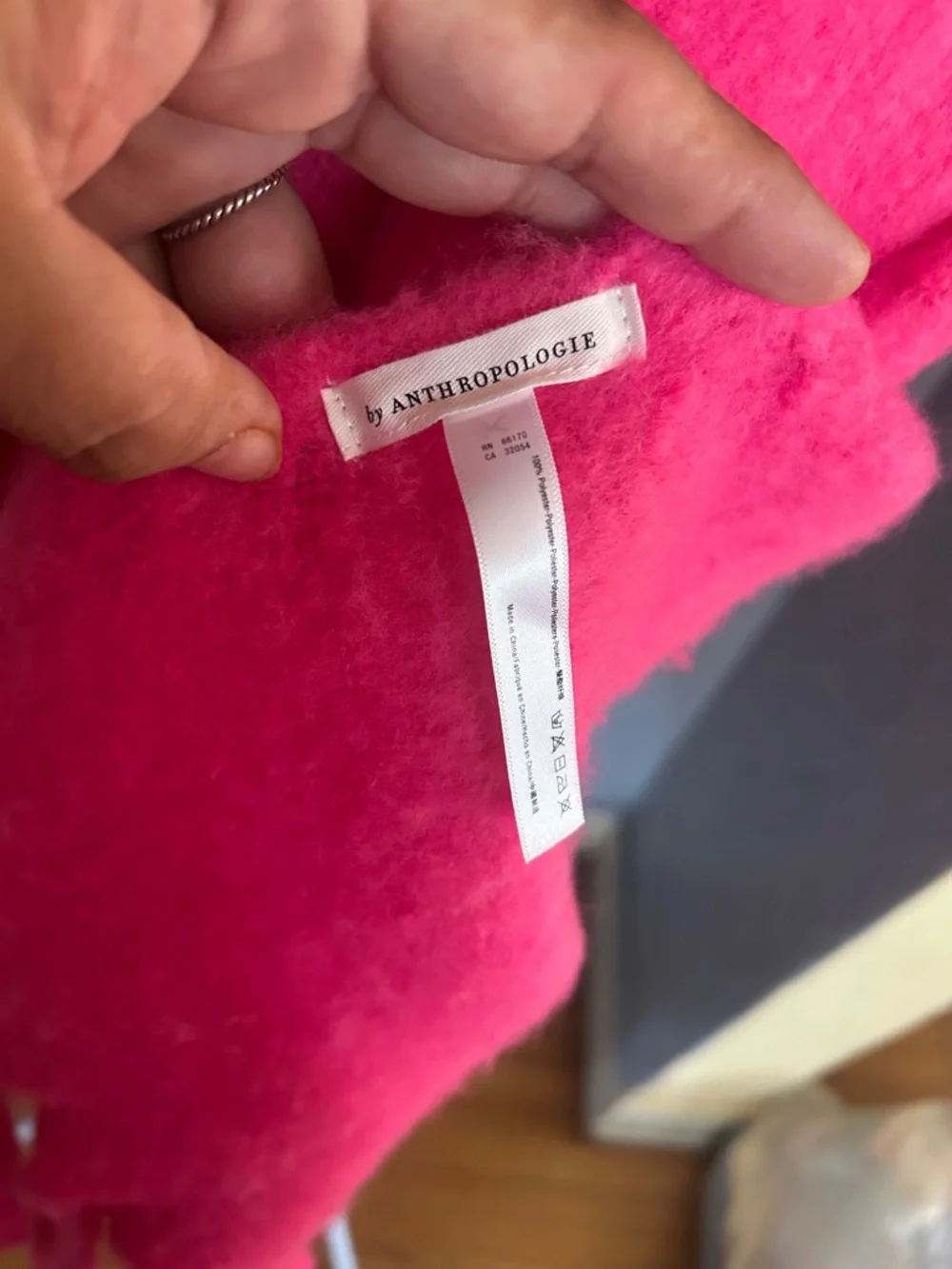 Anthropologie Hot Pink Fringe Wrap Scarf